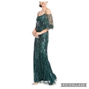Adrianna Papell off the shoulder beaded elbow length sleeves, long gown